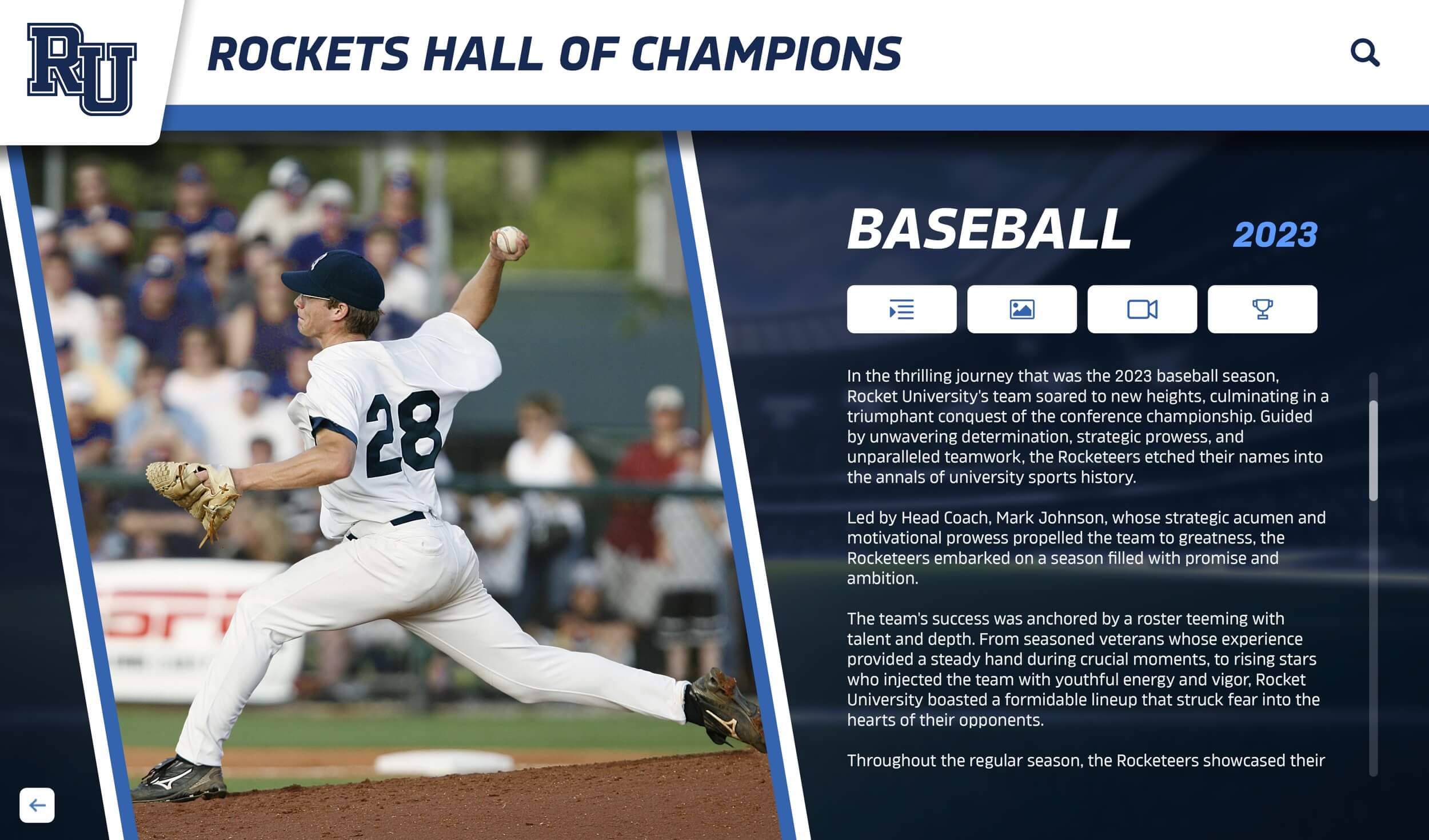 Digital baseball player profile in school recognition system Baseball player recognition in hall of champions display
