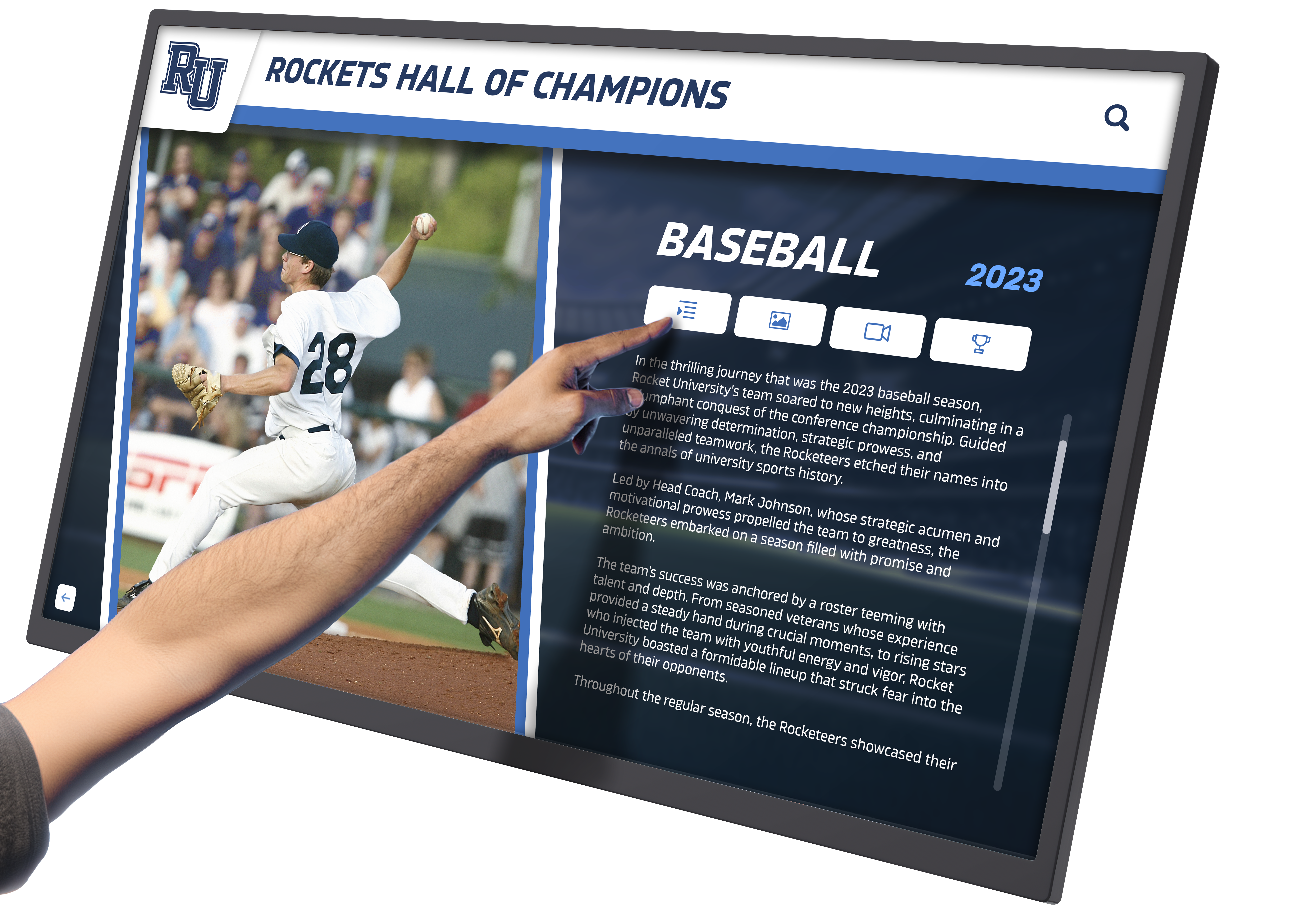 Touchscreen kiosk with athlete profile display