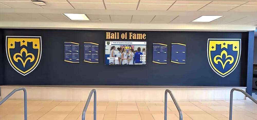 School athletic hall of fame wall display