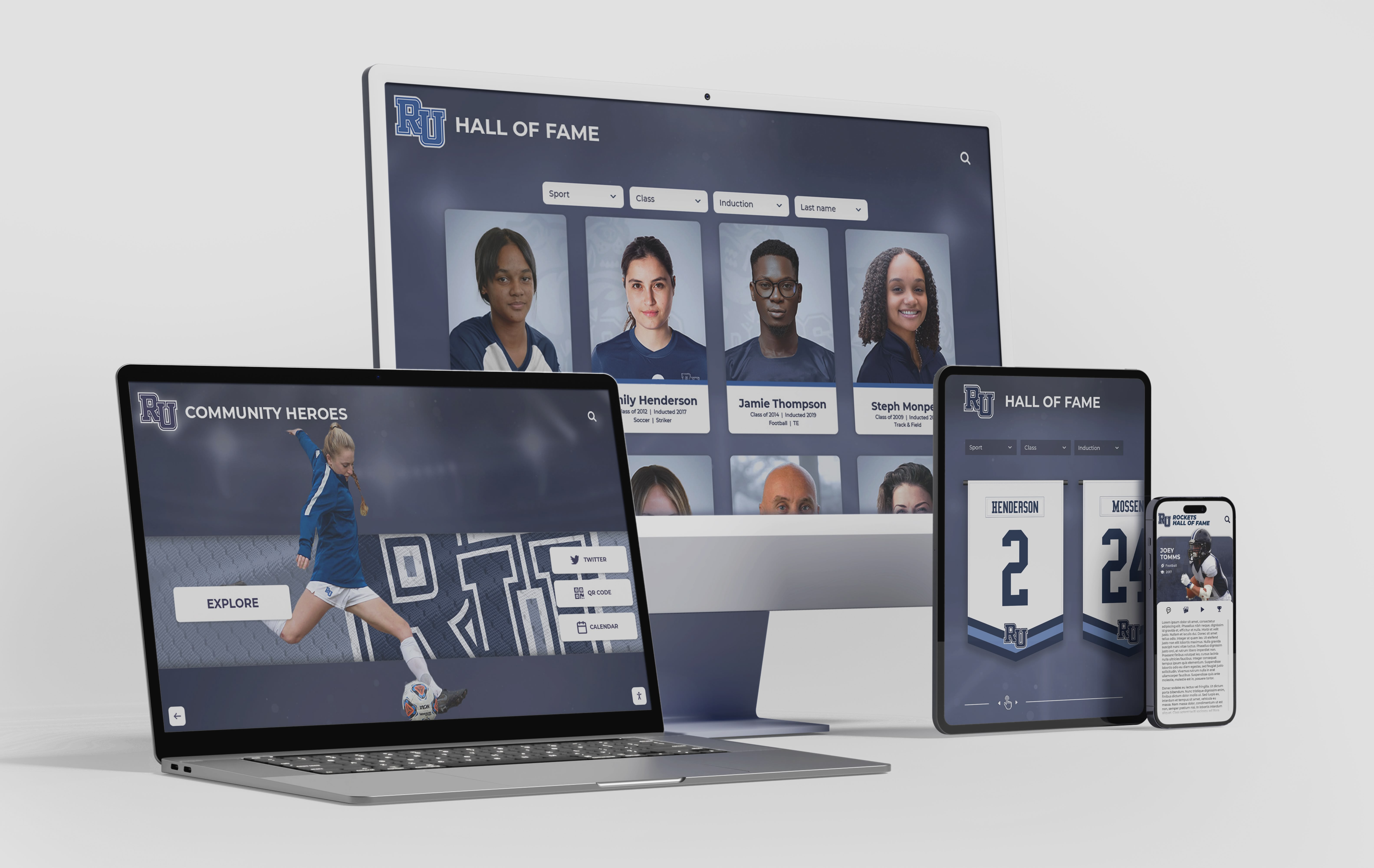 University hall of fame website on multiple devices